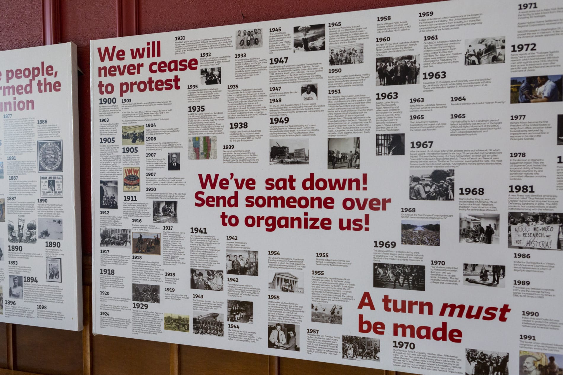 Mural showing a history of action against racial injustice.