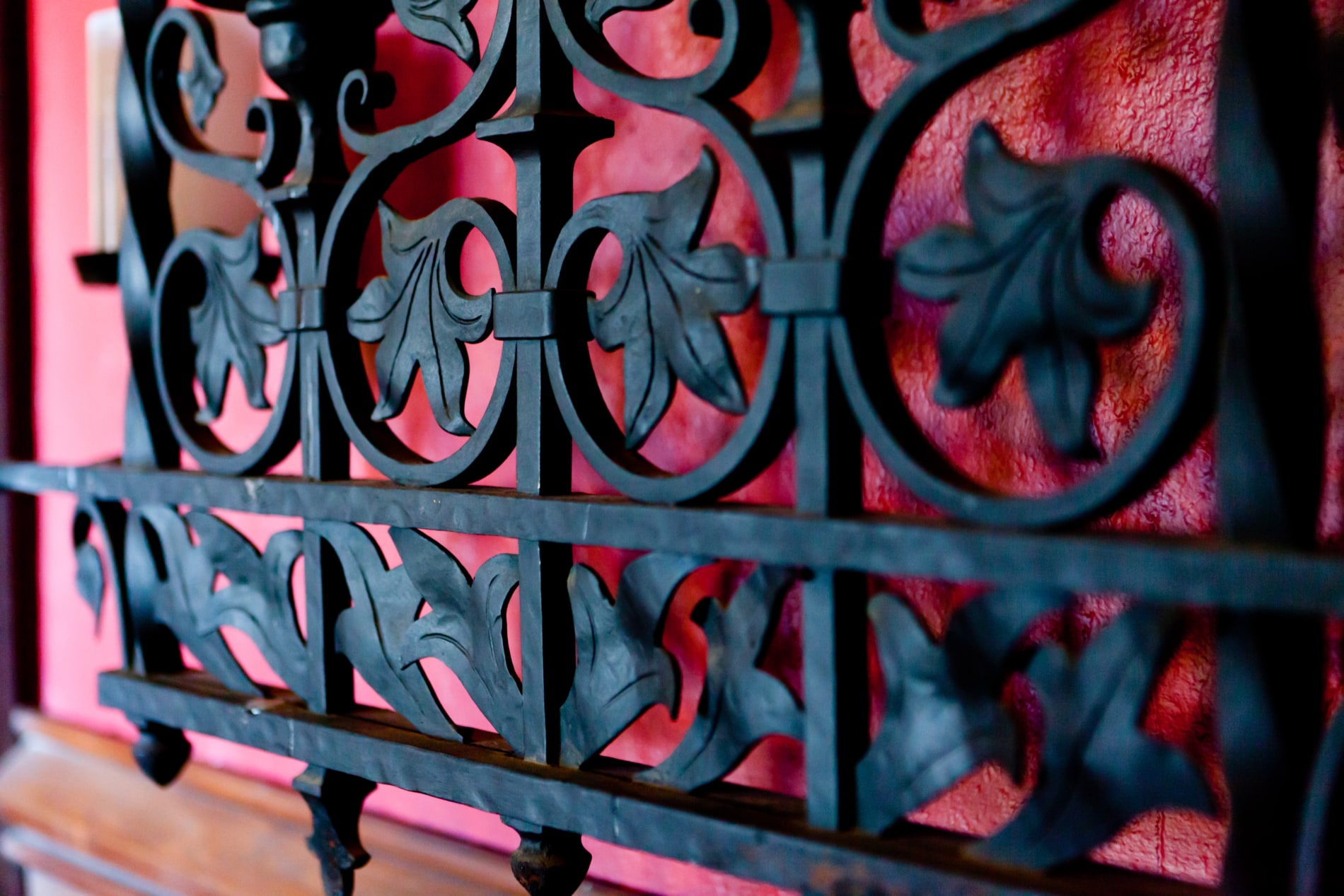 Finely detailed wrought iron grate