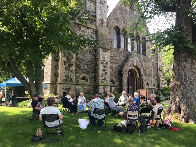 Friday Cafe guests on lawn